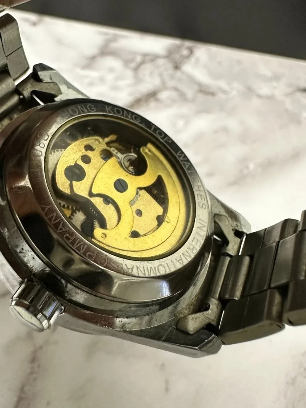 Fineatmatic Watch Men Silver Tone Skeleton Automatic Dial Mouse Ears 38MM 8.5